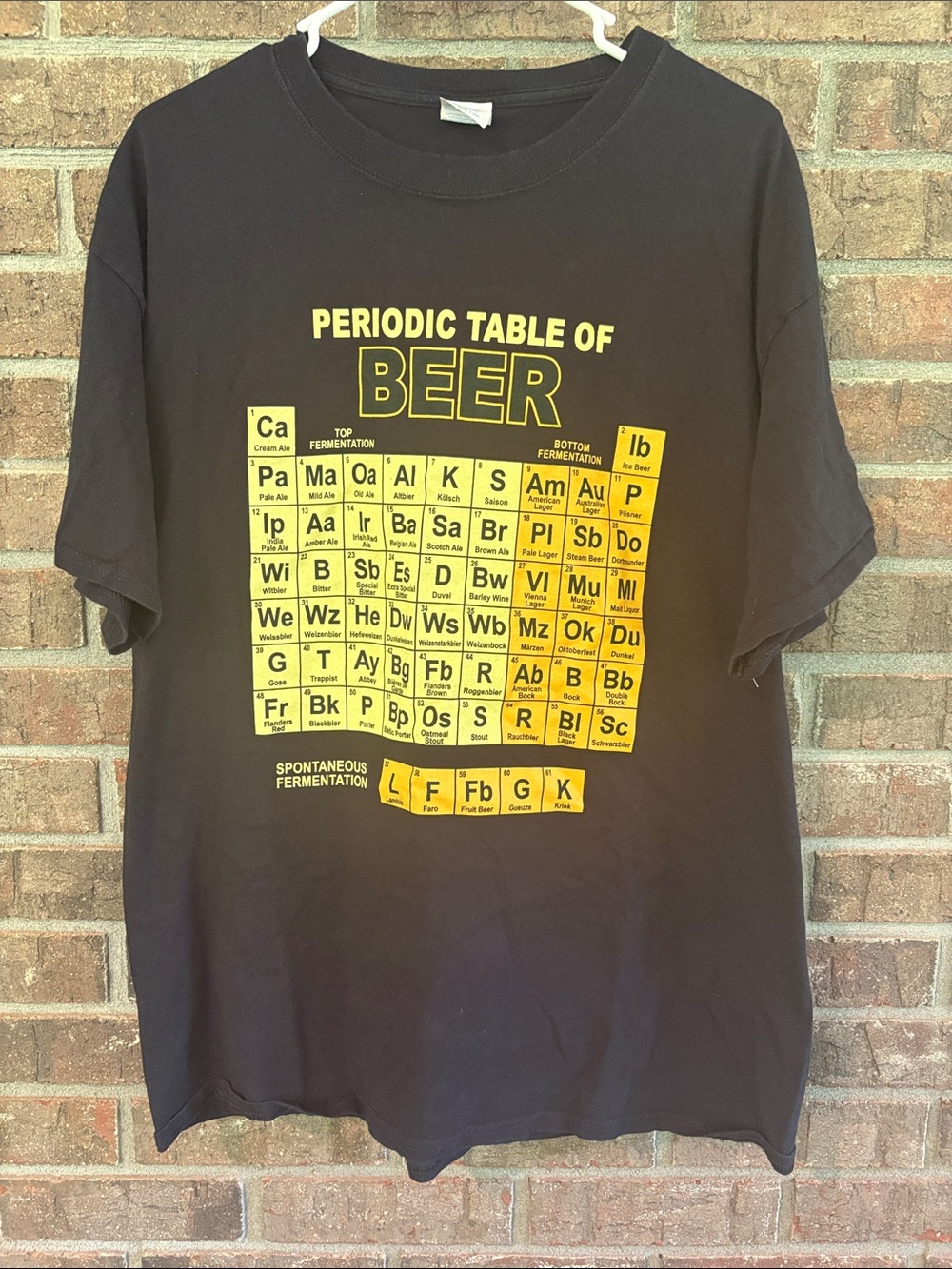 Port and Company Black T‑Shirt with Yellow "Periodic Table of Beer" Graphic
